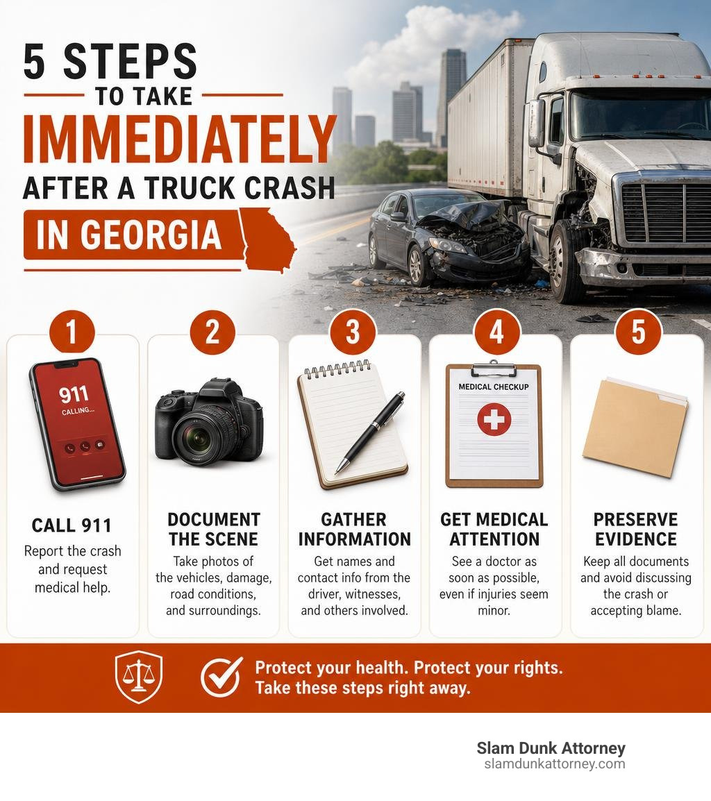 Infographic: 5 steps to take immediately after a truck crash in Georgia - truck accident lawyer atlanta infographic Infographic: 5 steps to take immediately after a truck crash in Georgia - truck accident lawyer atlanta infographic