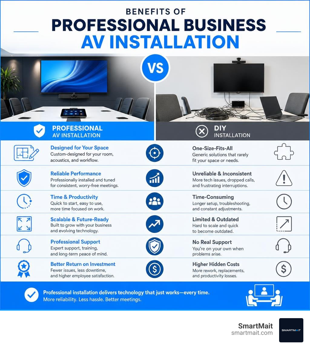 Benefits of professional business AV installation vs DIY infographic infographic