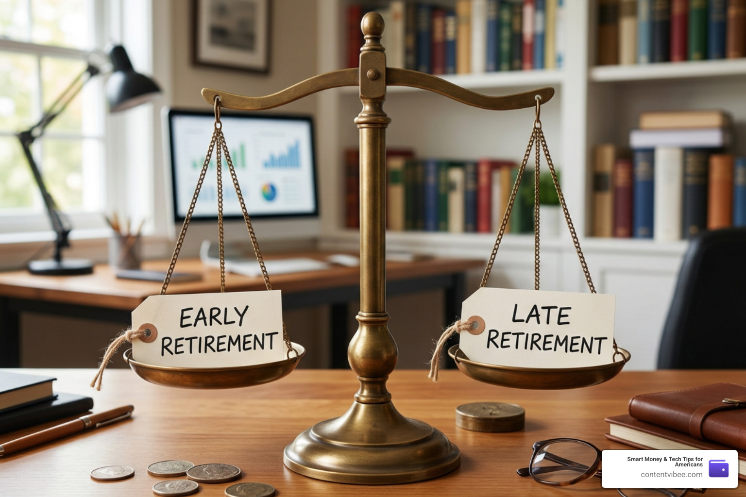 scale balancing early vs late retirement