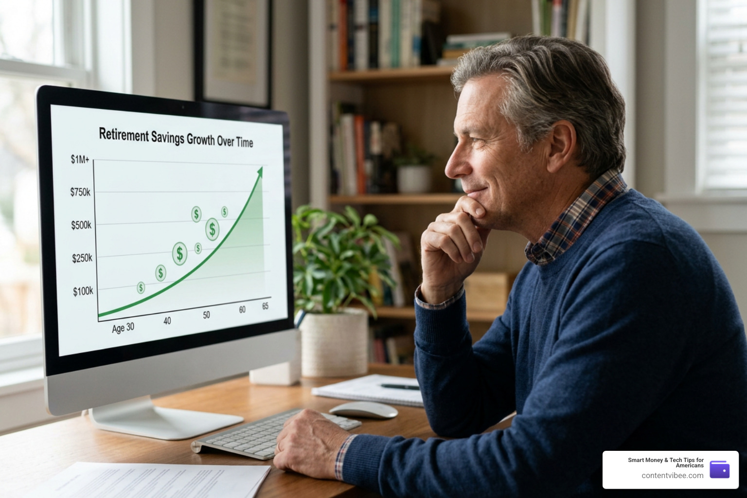 growth chart showing compound retirement savings over time