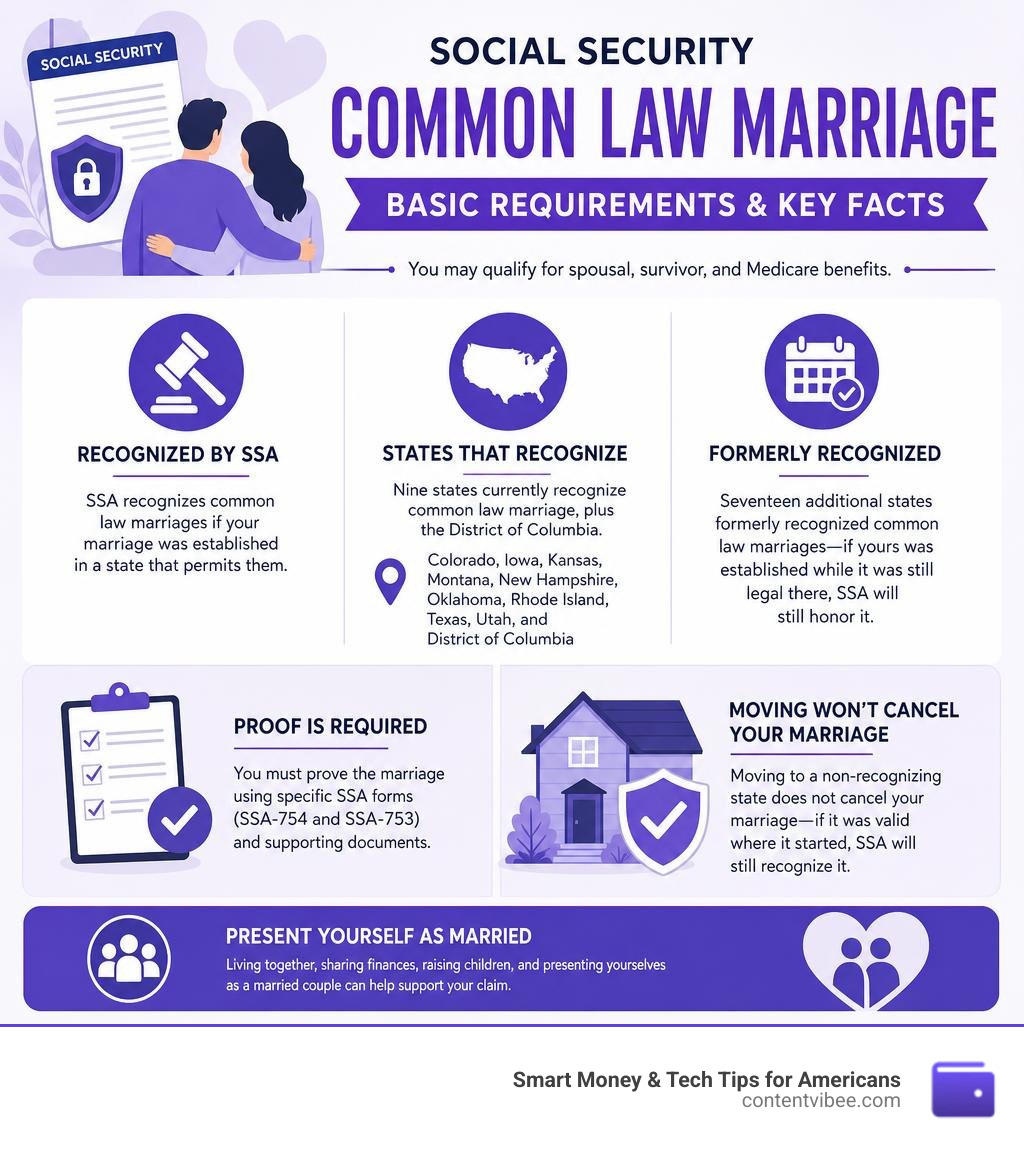 Basic requirements and key facts about Social Security common law marriage recognition infographic