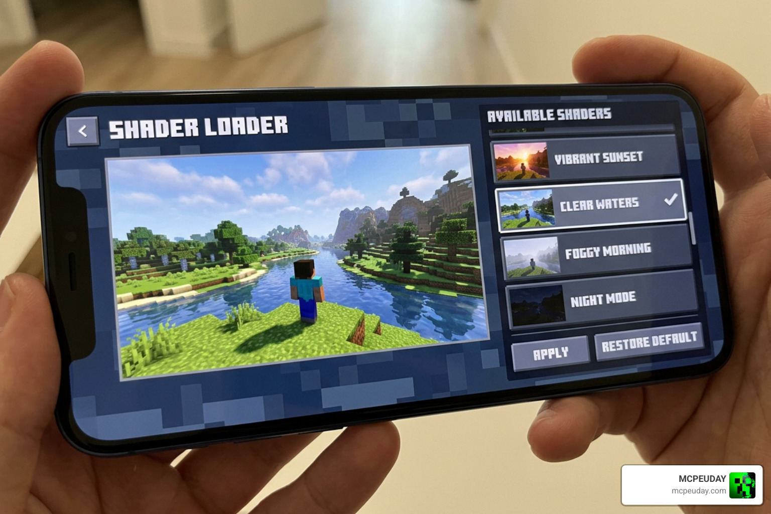 MBL2 Shader Loader interface on Minecraft Bedrock Edition