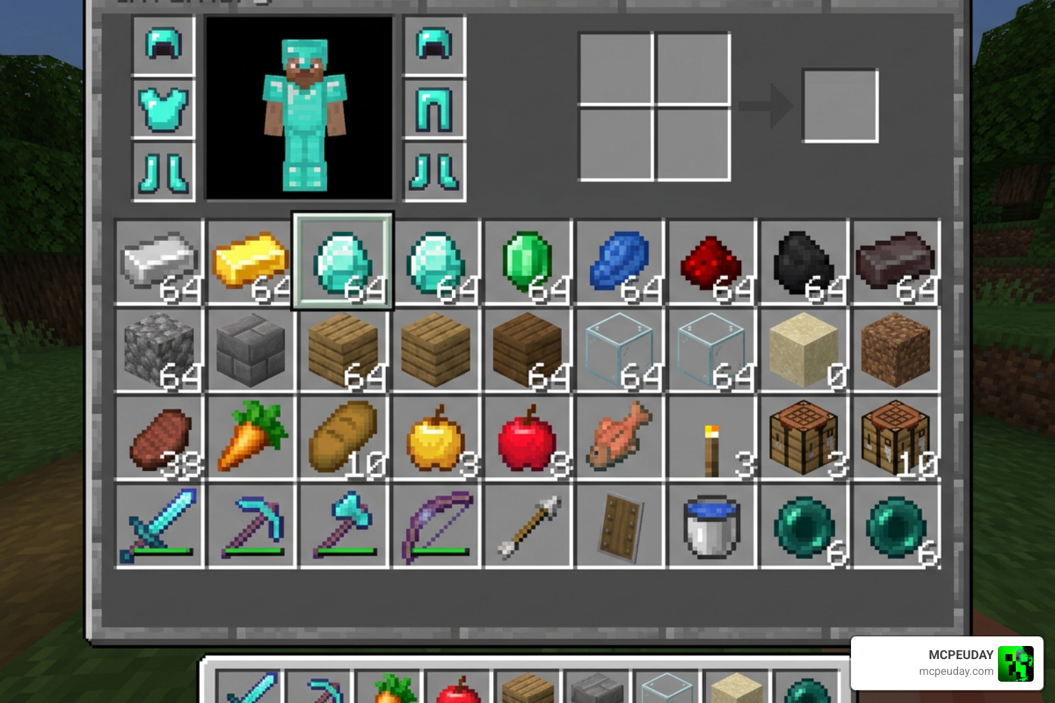 Minecraft Bedrock inventory screen showing sorted items