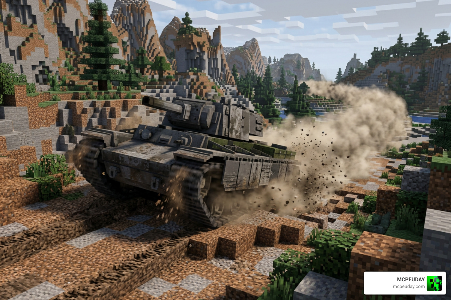 Realistic tank physics and heavy vehicle movement in Minecraft