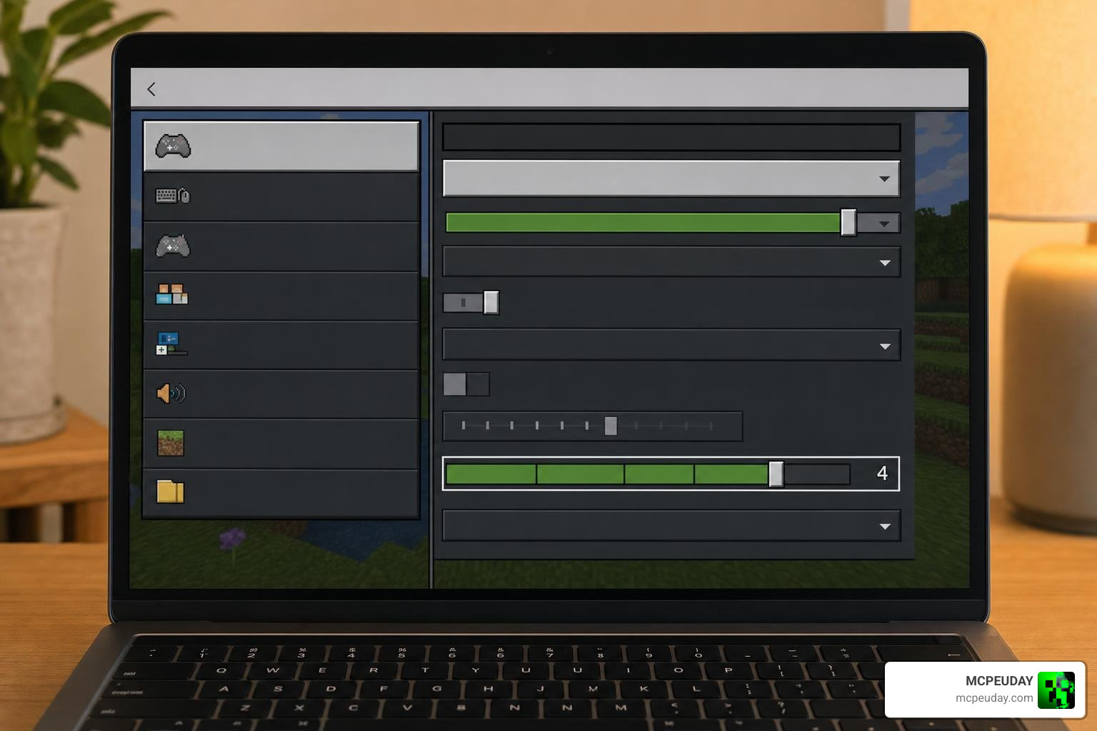 Minecraft Bedrock settings menu with resource pack slider adjusted