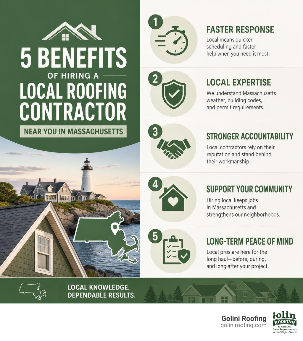 Infographic: 5 benefits of hiring a local roofing contractor near you in Massachusetts infographic Infographic: 5 benefits of hiring a local roofing contractor near you in Massachusetts infographic