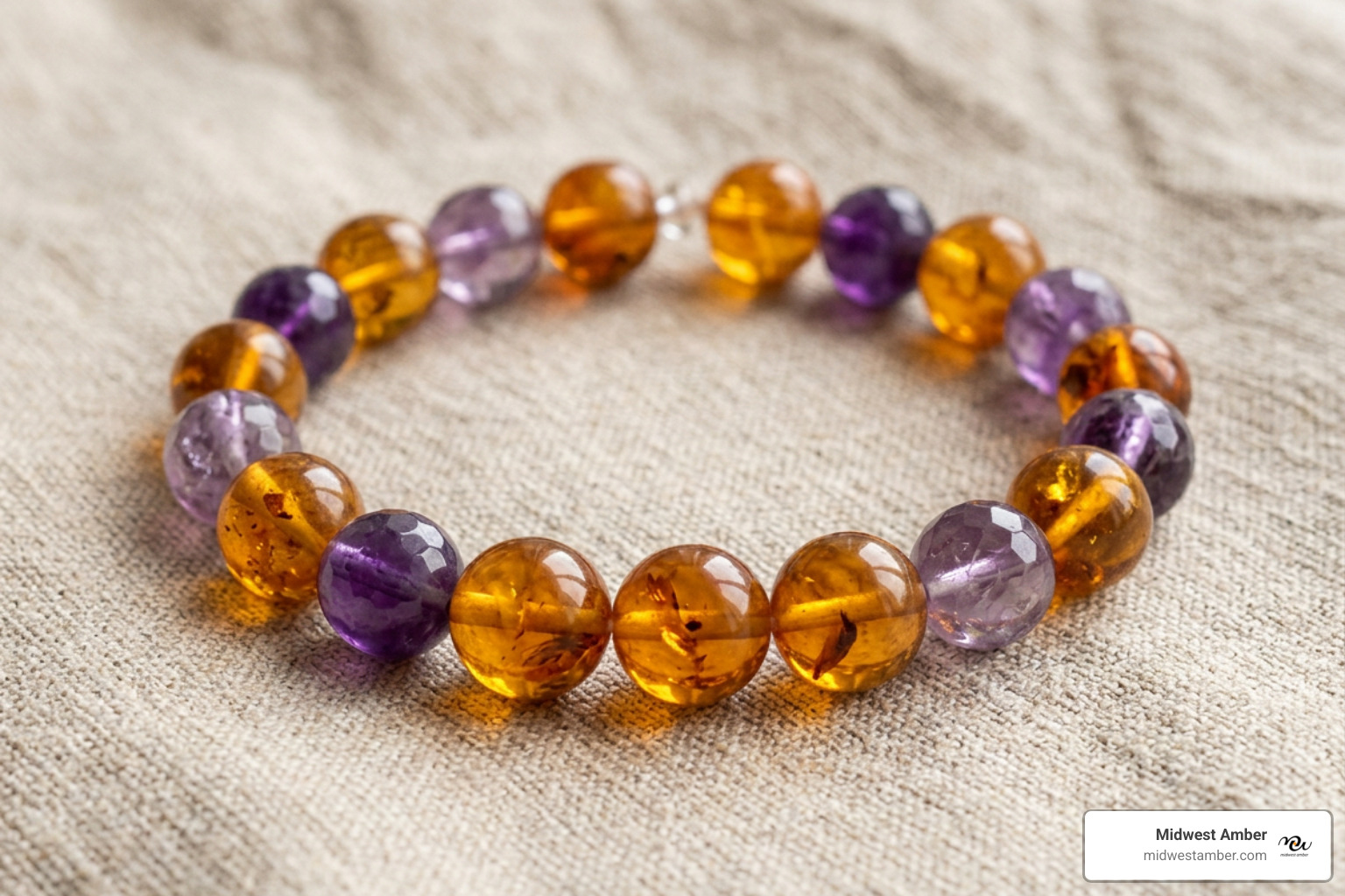 amber and amethyst bracelet with Baltic amber and purple amethyst beads