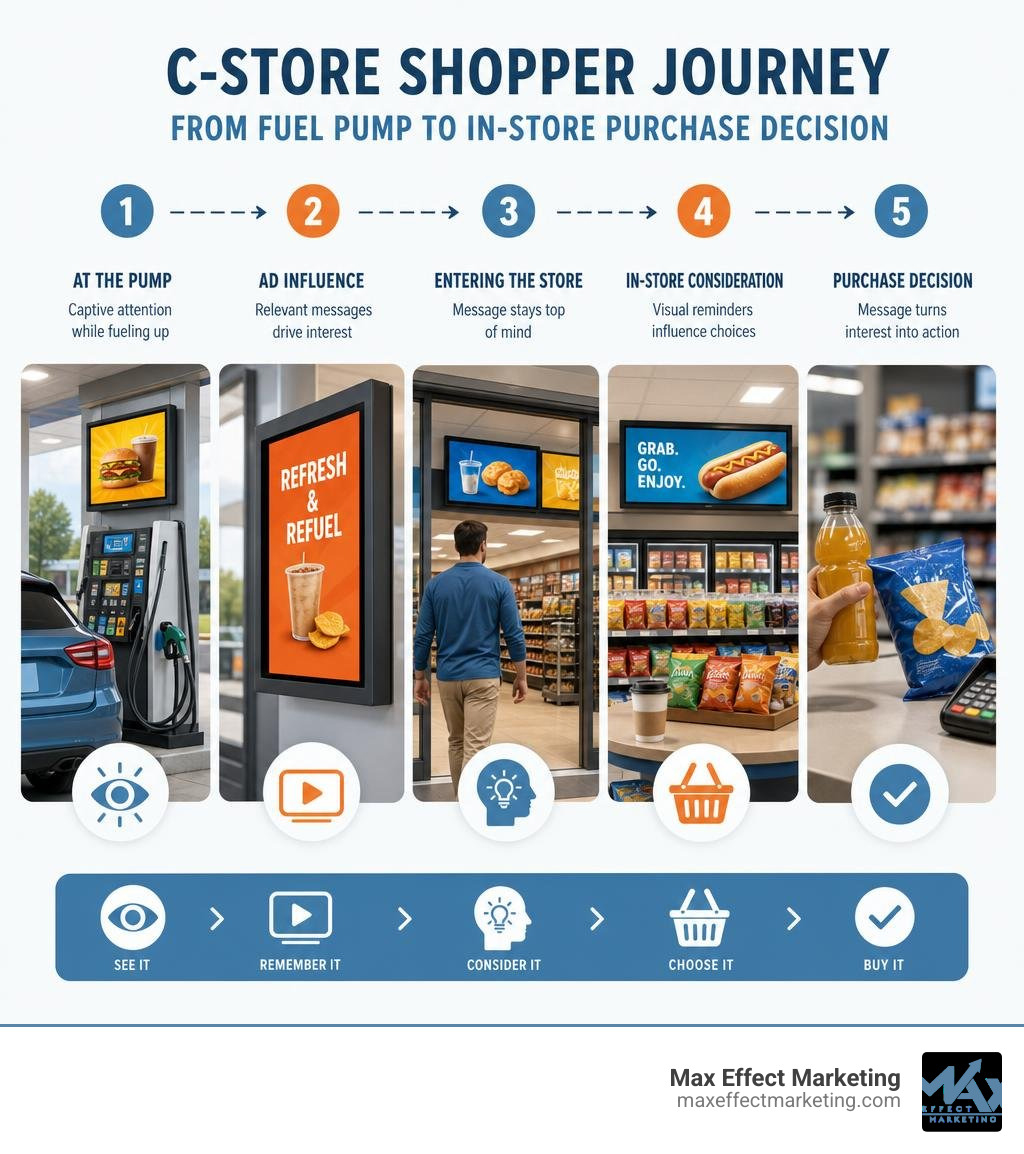 C-store shopper journey from fuel pump to in-store purchase decision infographic C-store shopper journey from fuel pump to in-store purchase decision infographic