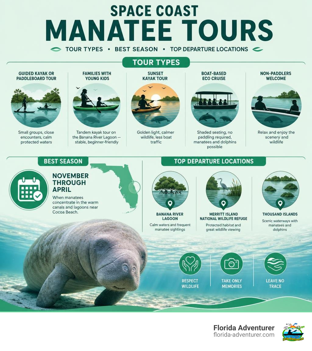 Infographic: Space Coast manatee tour types, best season, and top departure locations infographic Infographic: Space Coast manatee tour types, best season, and top departure locations infographic