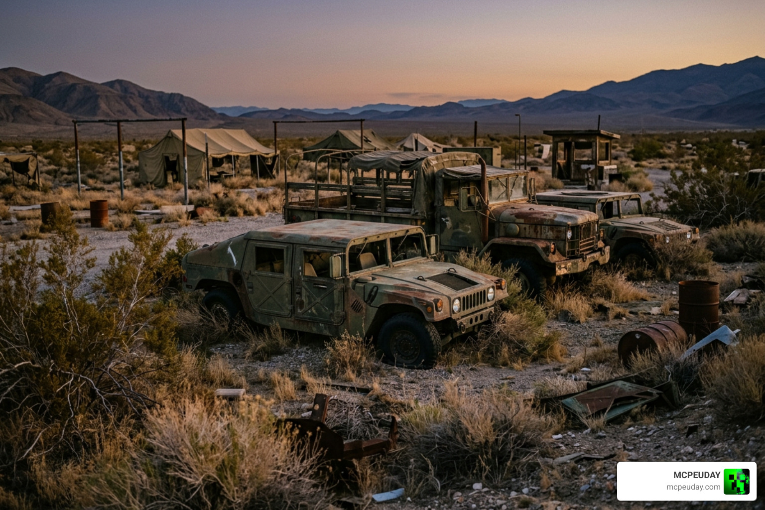 Abandoned military camps and vehicles in Project Walker Abandoned military camps and vehicles in Project Walker