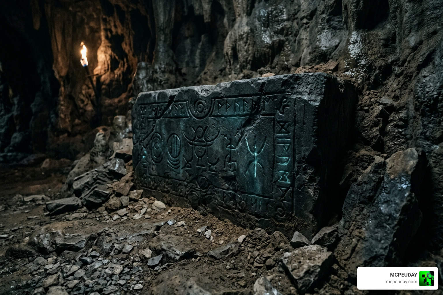 Mysterious underground Ritual Block buried in stone