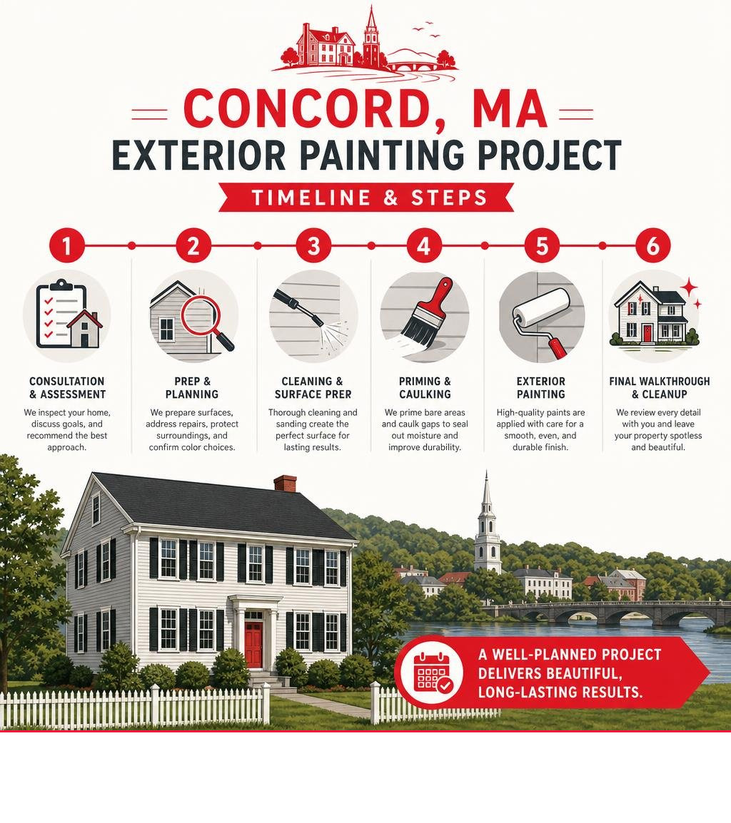 Timeline and steps of a Concord MA exterior painting project infographic infographic Timeline and steps of a Concord MA exterior painting project infographic infographic