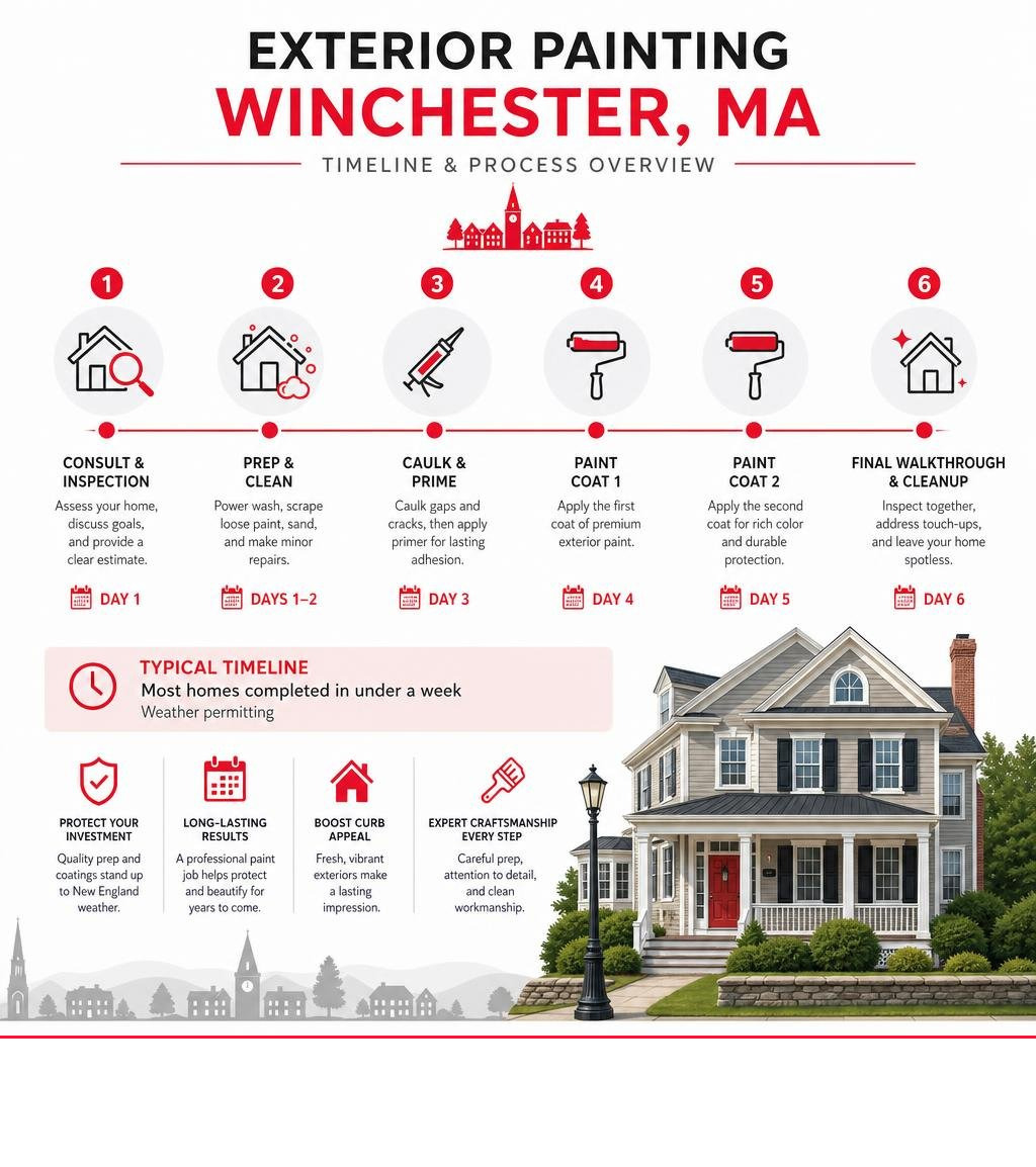 Winchester MA exterior painting timeline and process overview infographic infographic Winchester MA exterior painting timeline and process overview infographic infographic