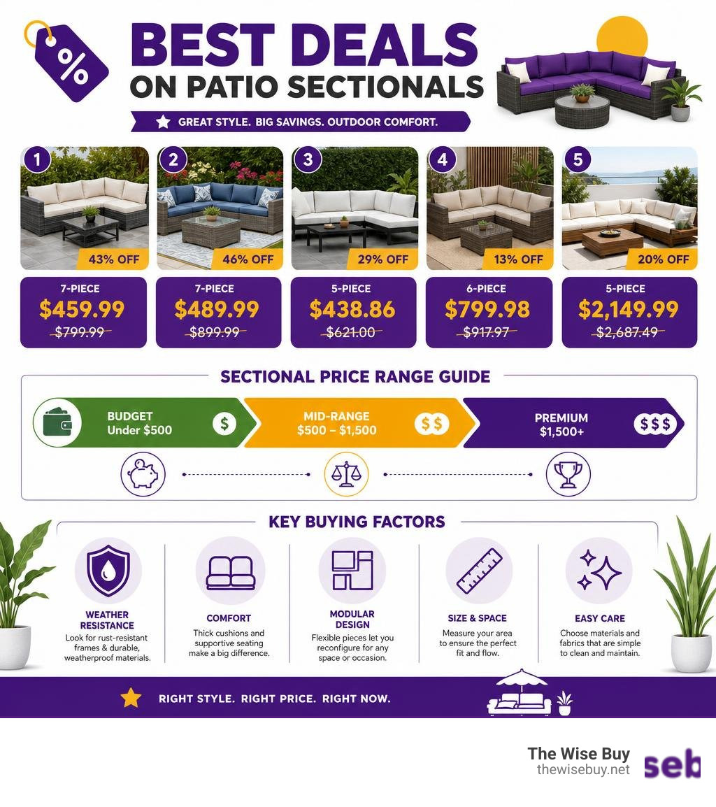 Infographic showing top patio sectional deals, price ranges from budget to premium, and key buying factors infographic Infographic showing top patio sectional deals, price ranges from budget to premium, and key buying factors infographic