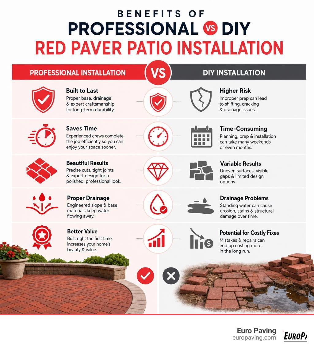 Benefits of professional red paver patio installation vs DIY infographic infographic Benefits of professional red paver patio installation vs DIY infographic infographic