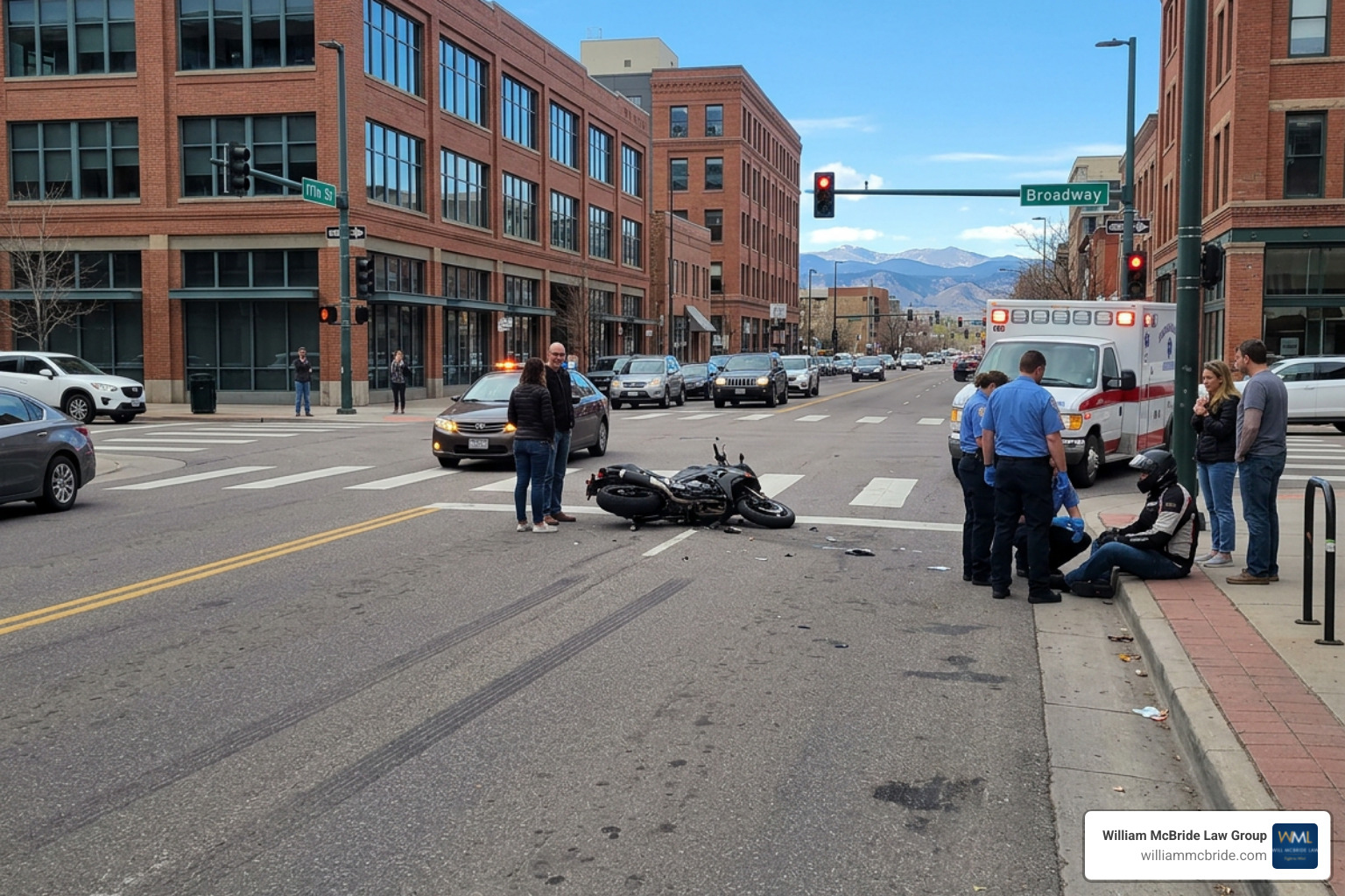 motorcycle accident scene at a Denver intersection motorcycle accident scene at a Denver intersection
