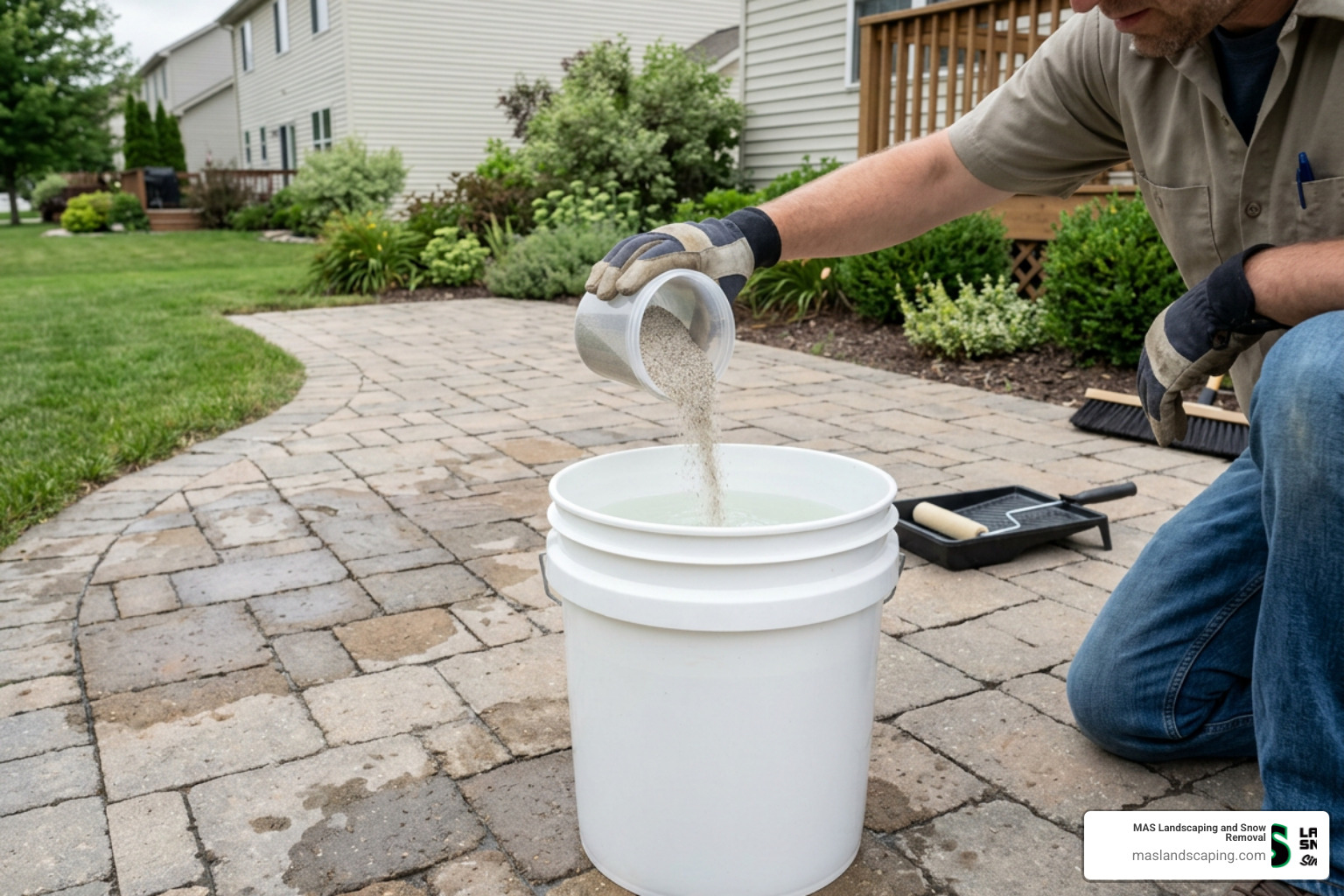 applying anti-slip additive to paver sealer bucket applying anti-slip additive to paver sealer bucket
