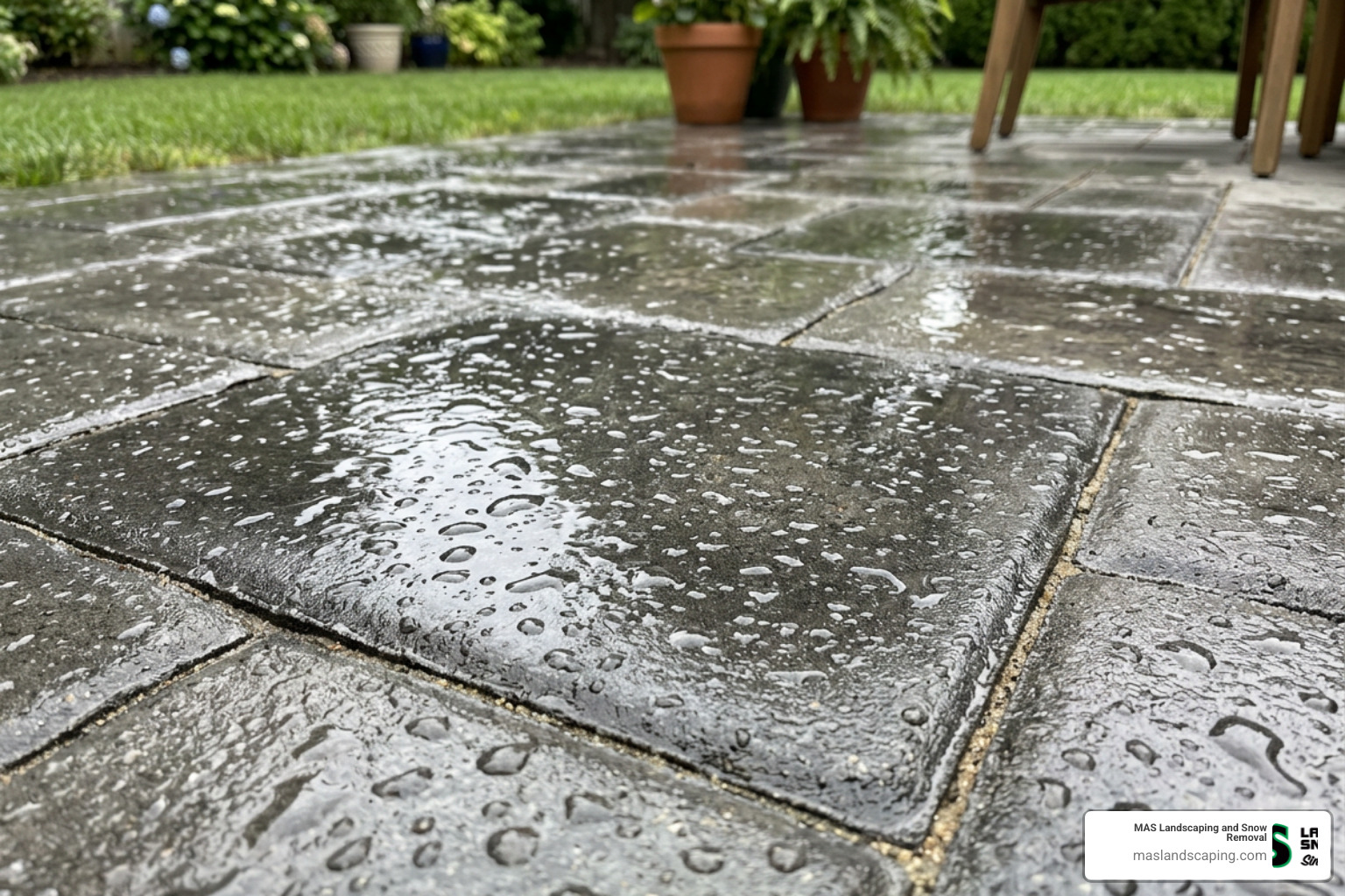 wet sealed pavers showing water beading on patio surface wet sealed pavers showing water beading on patio surface