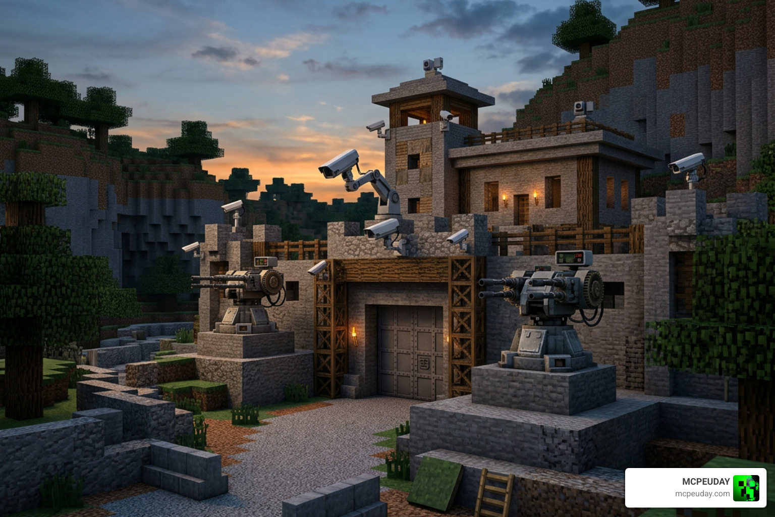 Security camera and sentry turret base defense setup