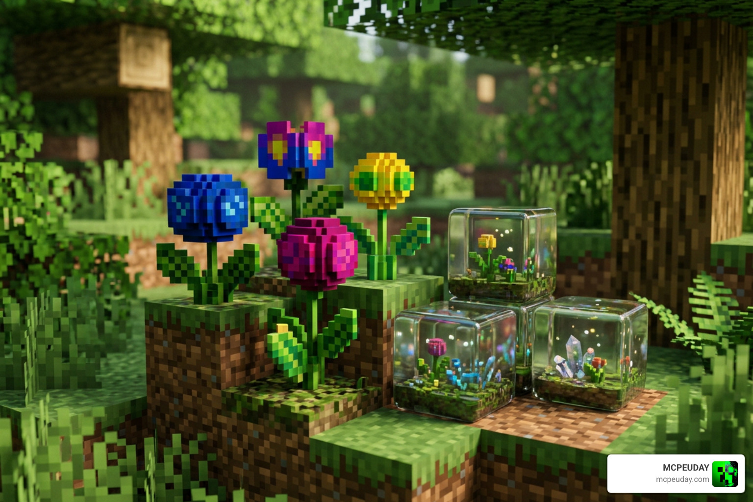Custom flowers and resin blocks in Nature's Touch Addon FOR MCPE
