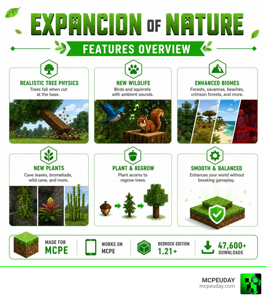 Expancion of Nature Addon MCPE features overview infographic infographic