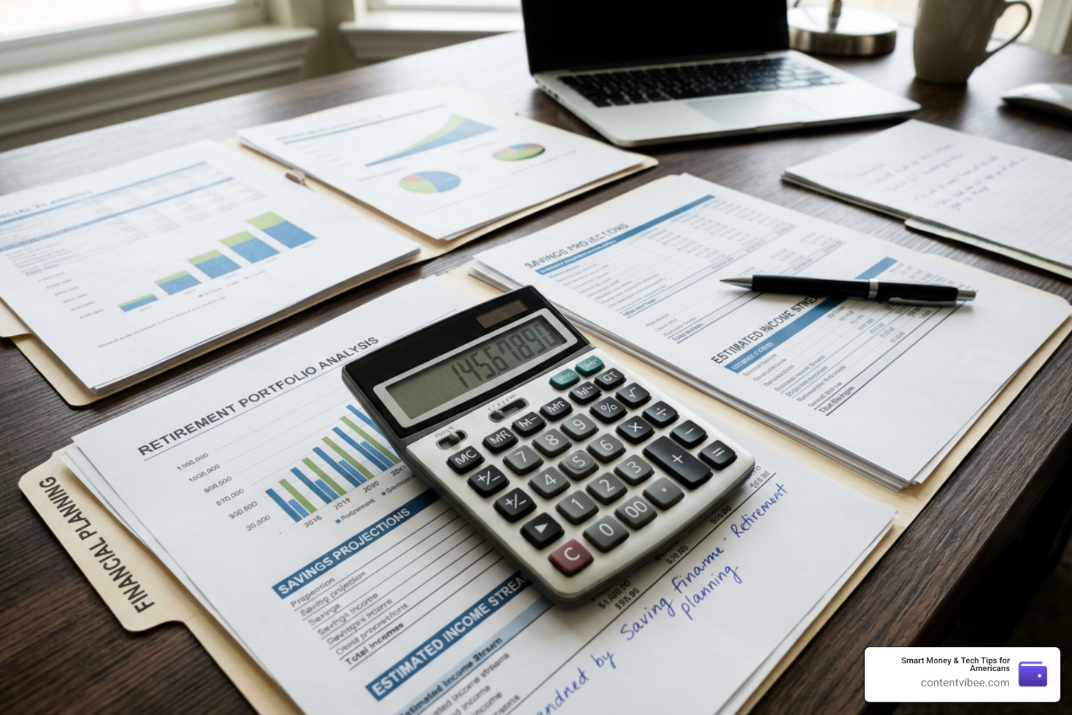 Calculator and financial documents for retirement planning