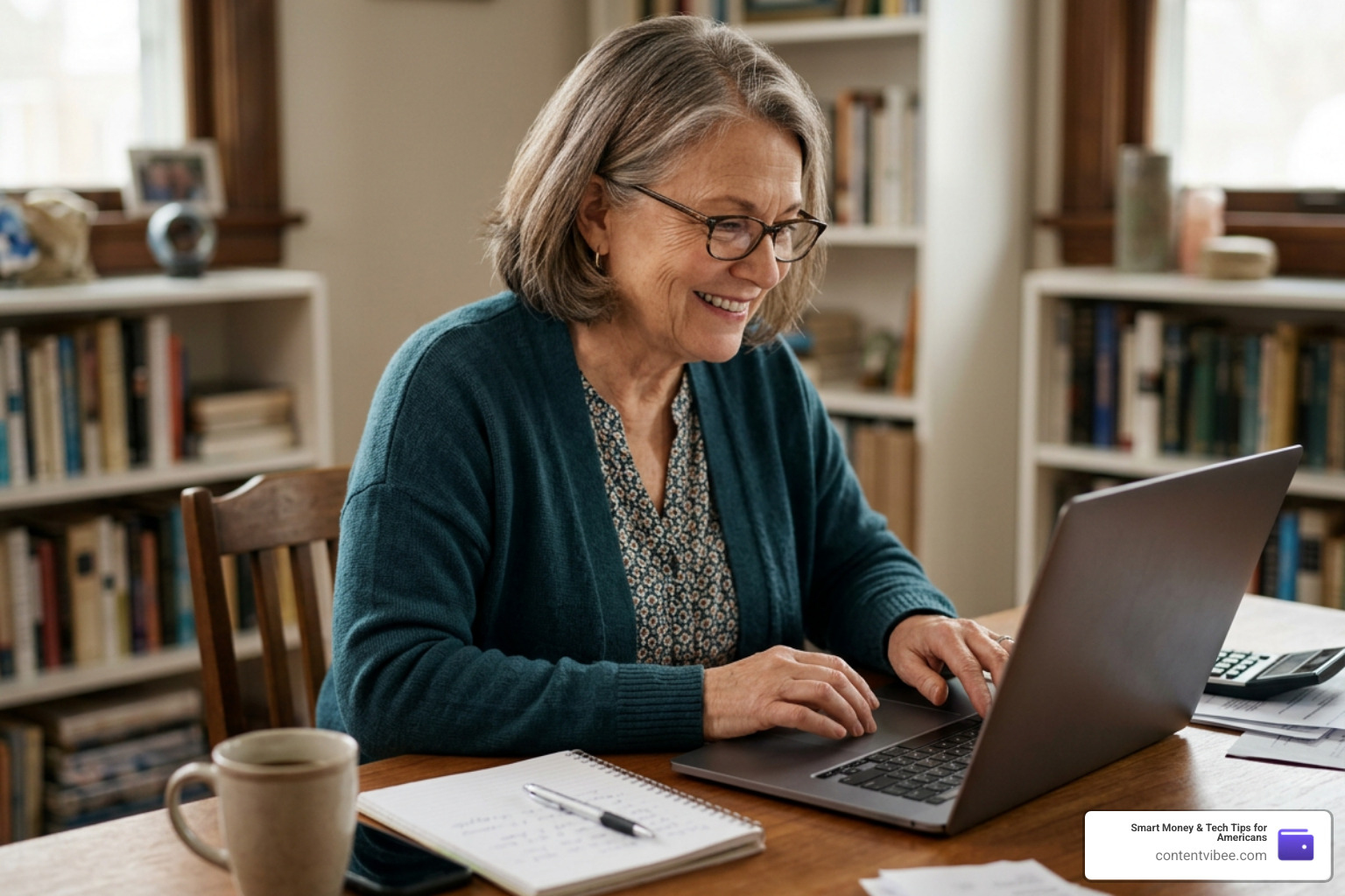 Independent senior woman confidently managing her personal finance and retirement accounts