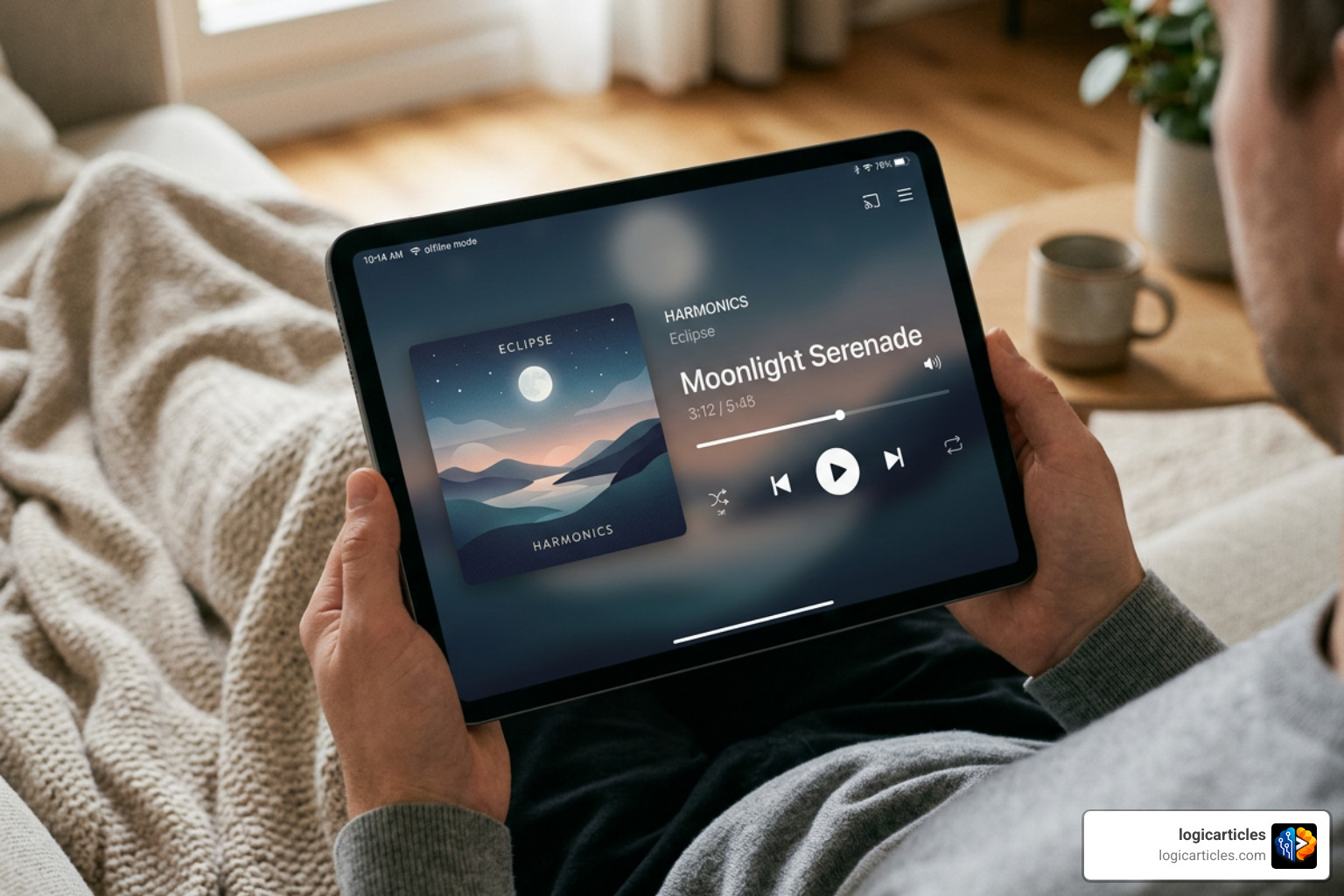 offline music player interface on a tablet with album art offline music player interface on a tablet with album art