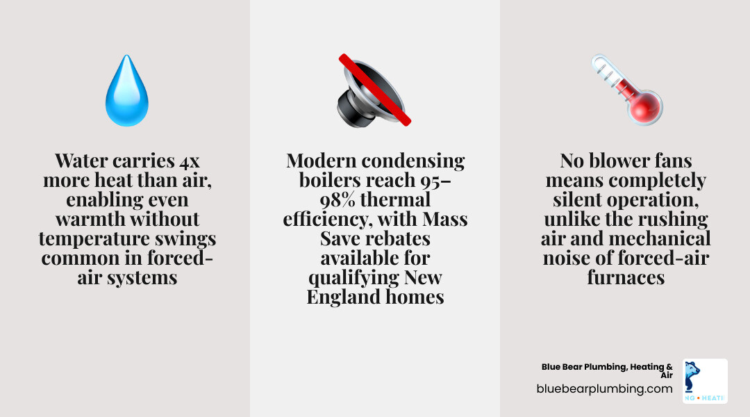 Hydronic heating pros and cons for New England infographic comparing pros and cons side by side infographic Hydronic heating pros and cons for New England infographic comparing pros and cons side by side infographic