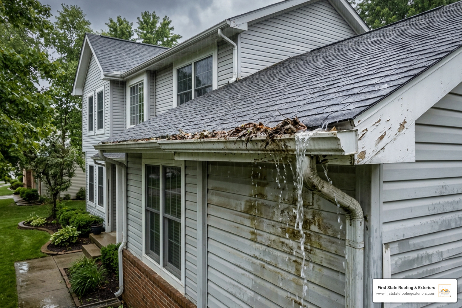 water damage on home siding caused by overflowing gutters water damage on home siding caused by overflowing gutters