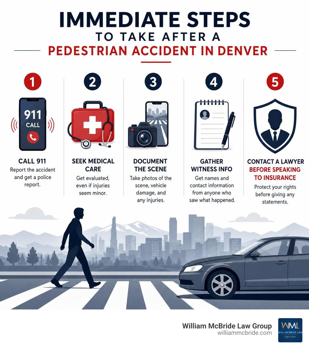 Immediate steps to take after a pedestrian accident in Denver: call 911, seek medical care, document the scene, gather Immediate steps to take after a pedestrian accident in Denver: call 911, seek medical care, document the scene, gather