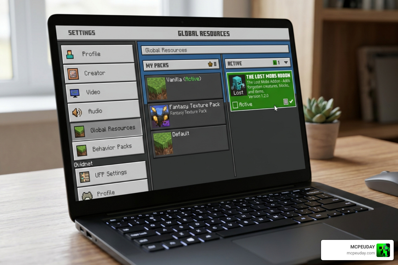 Installing The Lost Mobs Addon in Minecraft Bedrock settings menu Installing The Lost Mobs Addon in Minecraft Bedrock settings menu