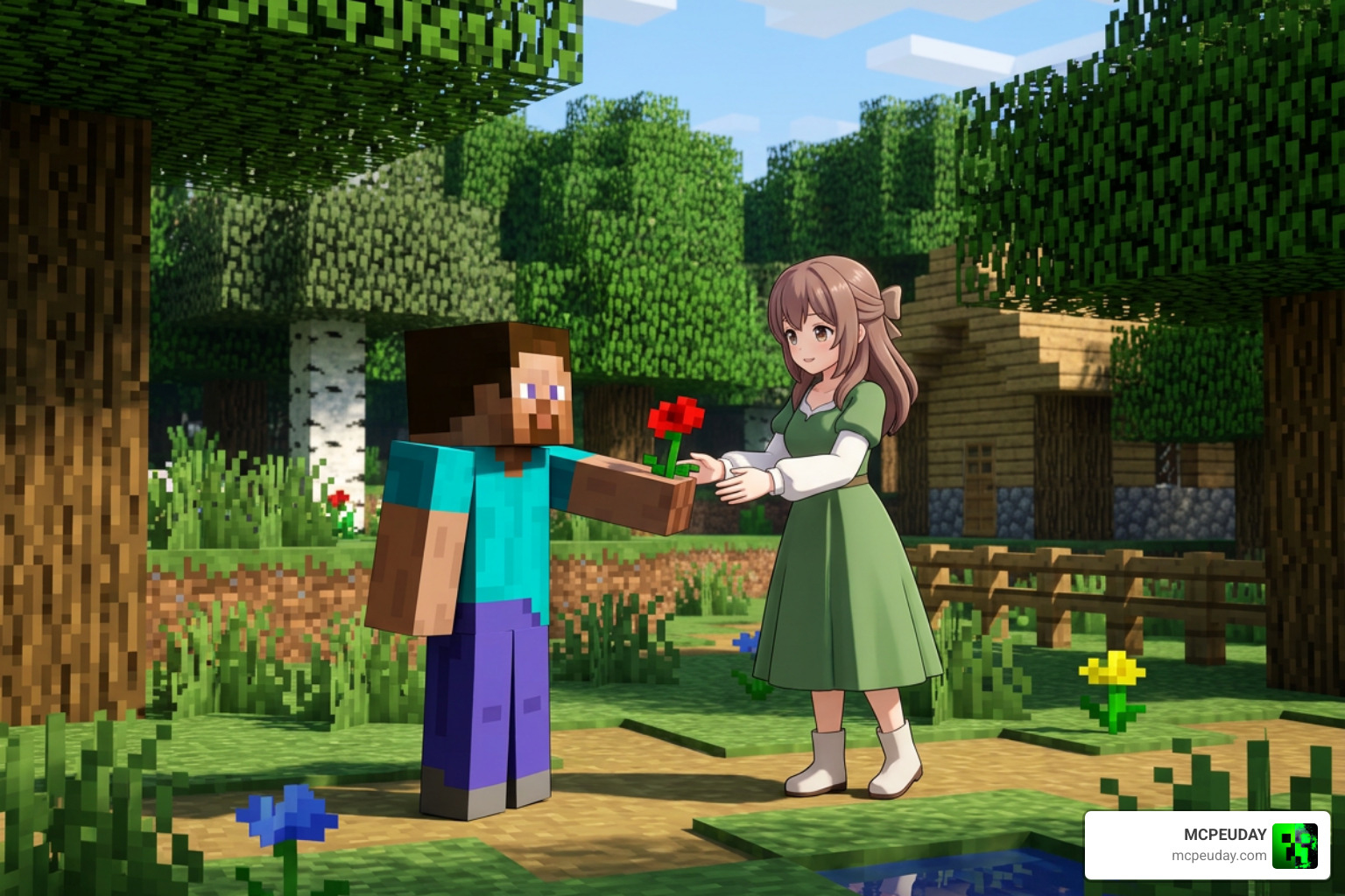 Taming a beautiful anime waifu character using a red poppy flower in Minecraft Taming a beautiful anime waifu character using a red poppy flower in Minecraft