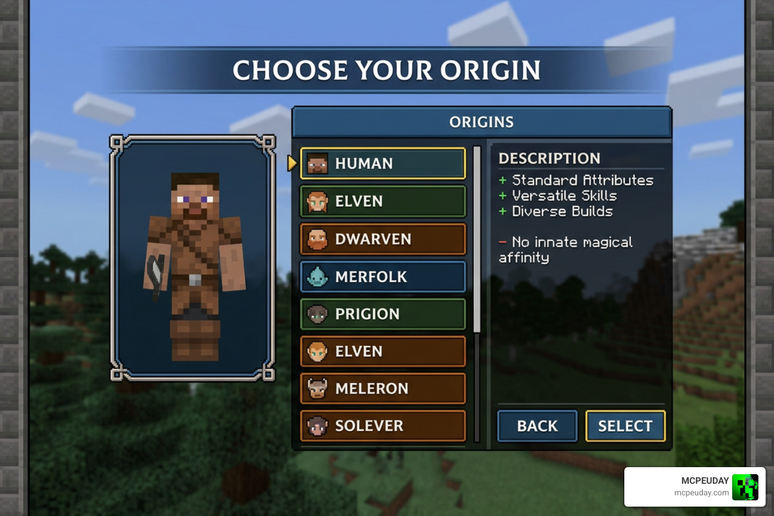 Origins BE Addon selection screen Minecraft Bedrock Edition RPG Origins BE Addon selection screen Minecraft Bedrock Edition RPG