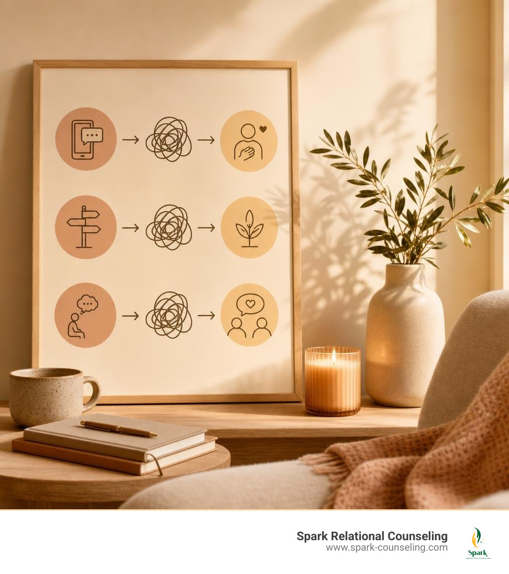 Soft warm elegant interior detail symbolizing mindful relational healing infographic Soft warm elegant interior detail symbolizing mindful relational healing infographic