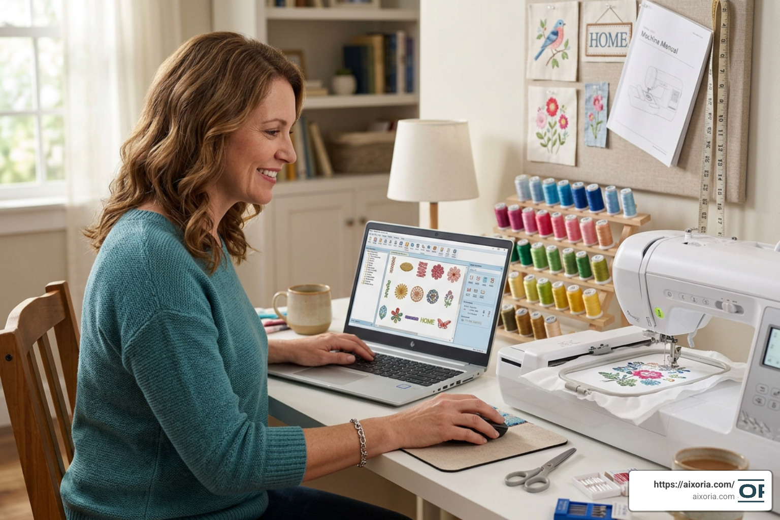 Embrilliance embroidery software on computer with embroidery machine