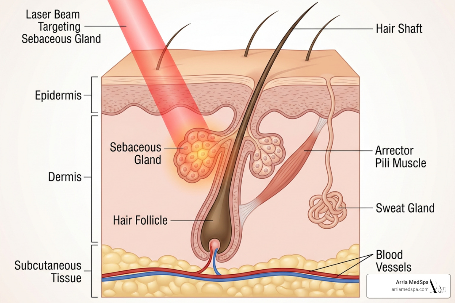 Laser light targeting the sebaceous gland in the dermis Laser Light Targeting The Sebaceous Gland In The Dermis