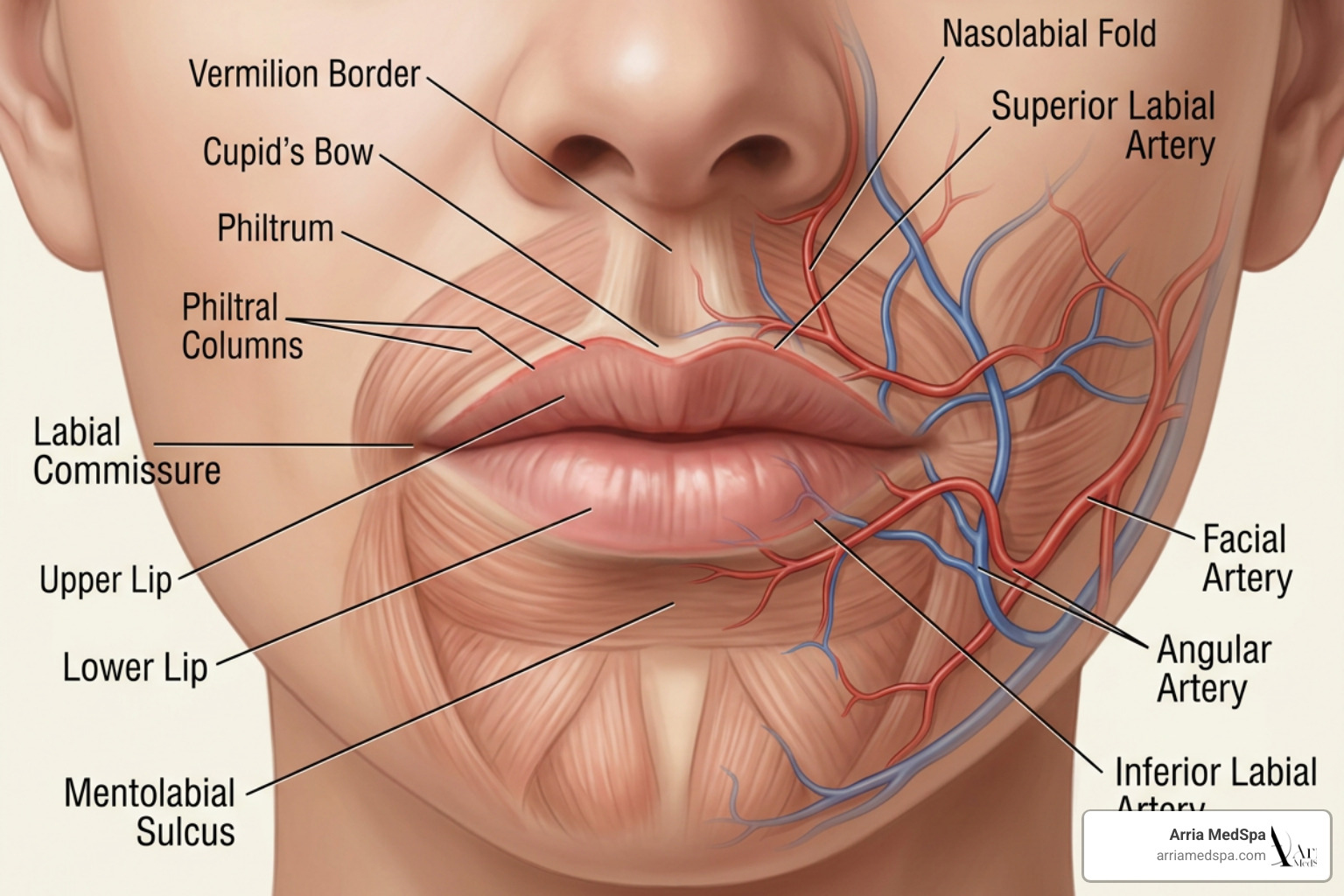 Anatomical Diagram Of Lip Structures And Facial Vascular Pathways