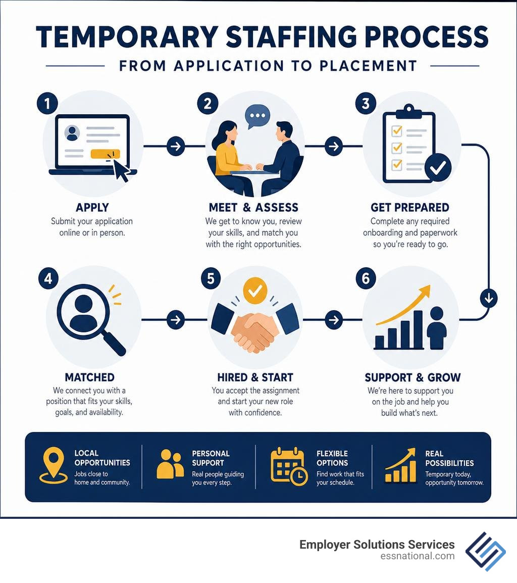 Temporary staffing process from application to placement infographic