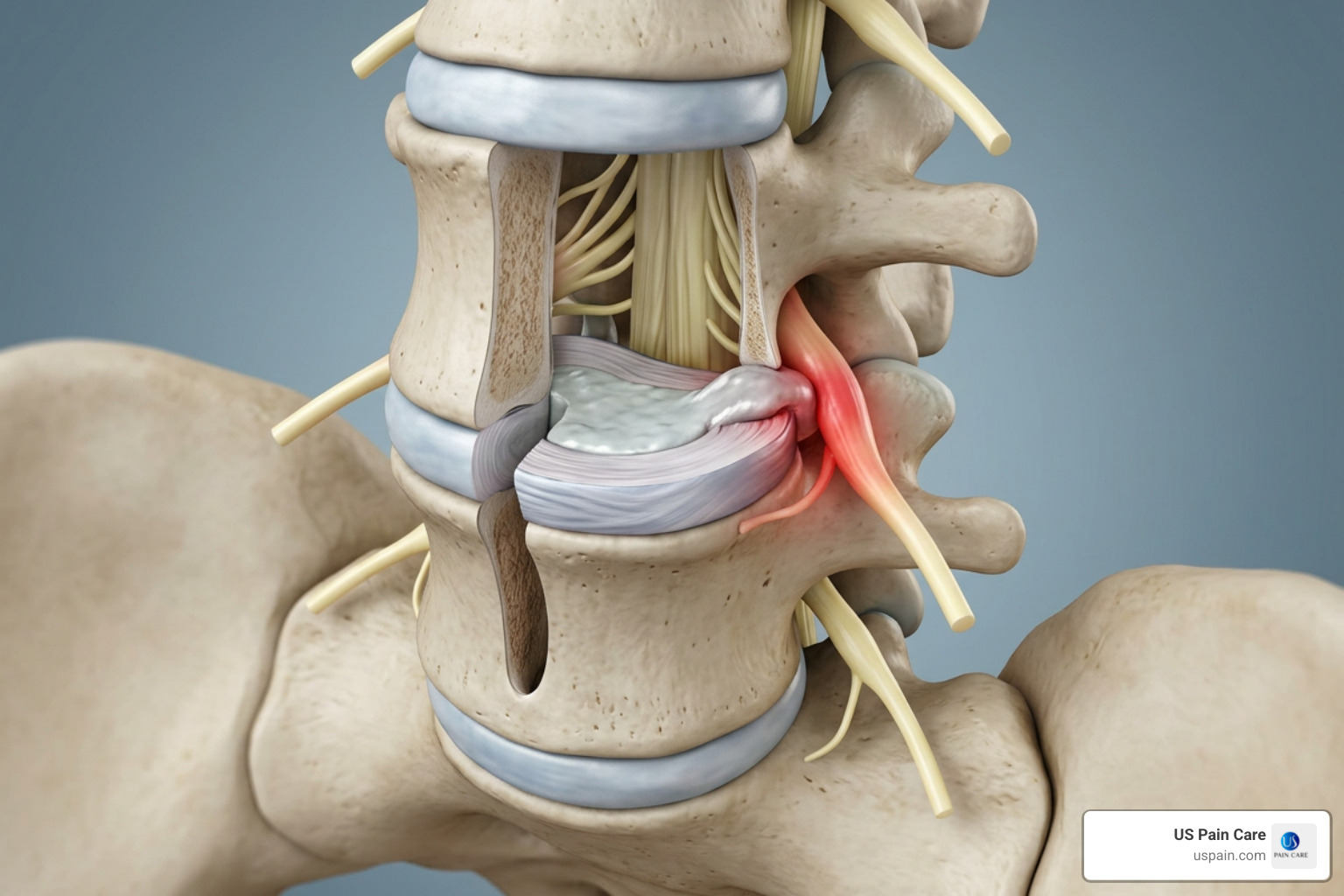 herniated disc compressing lumbar spinal nerve