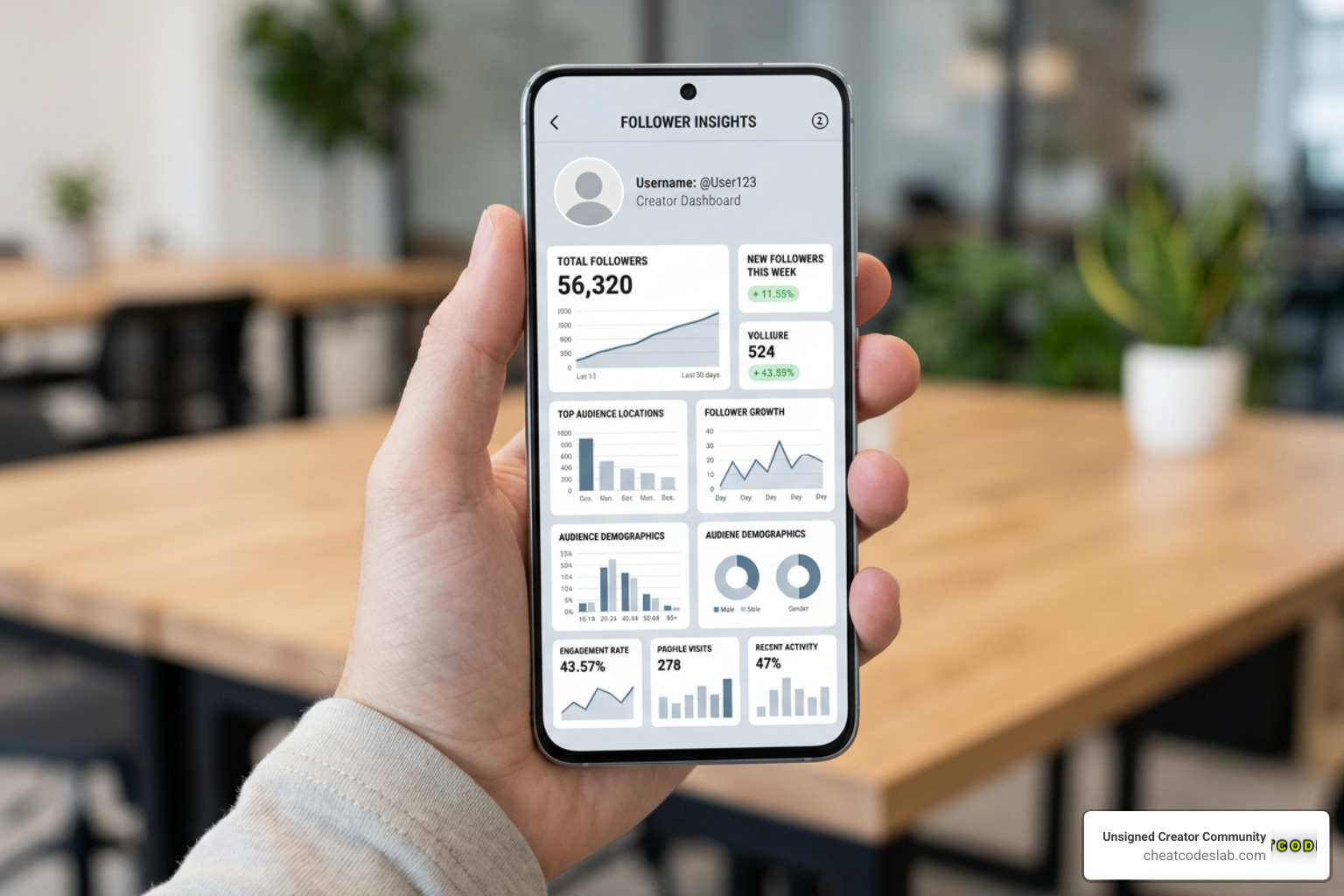 Mobile app interface showing follower metrics