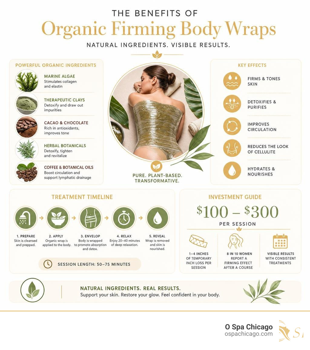 Benefits of organic firming body wraps infographic: ingredients, effects, timeline, and cost range infographic Benefits of organic firming body wraps infographic: ingredients, effects, timeline, and cost range infographic