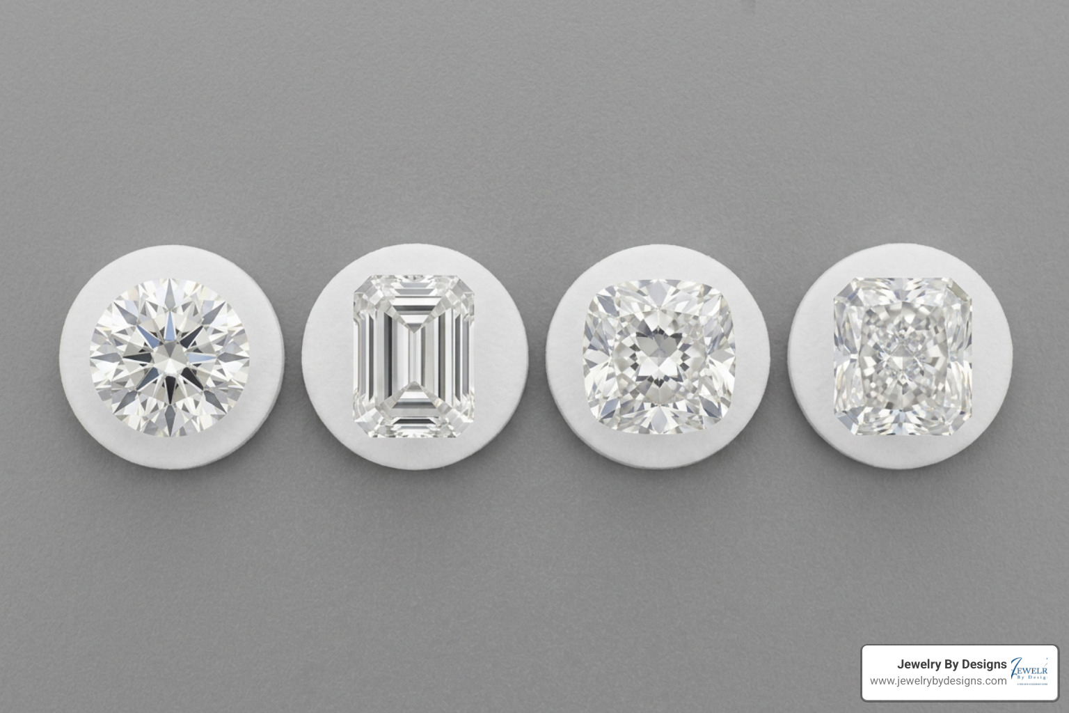 Comparison of diamond shapes: round, emerald, cushion, and radiant cuts Comparison of diamond shapes: round, emerald, cushion, and radiant cuts