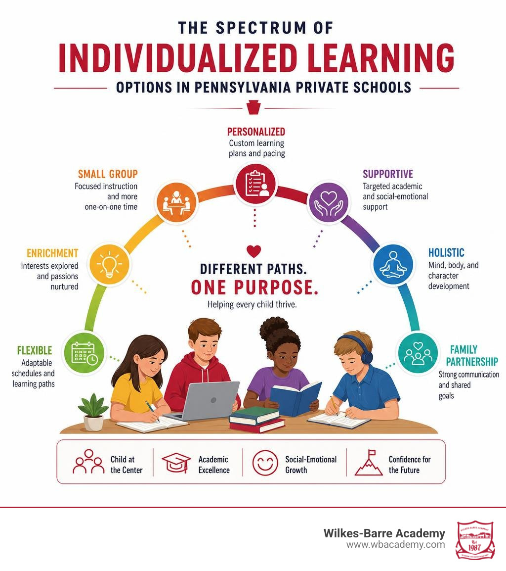 spectrum of individualized learning options in Pennsylvania private schools infographic