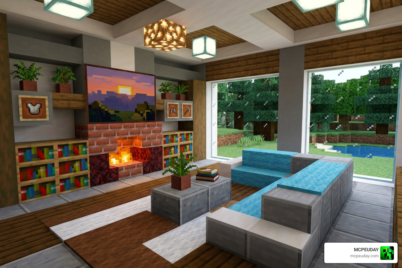 BZF Furniture's Addon Minecraft Bedrock living room interior