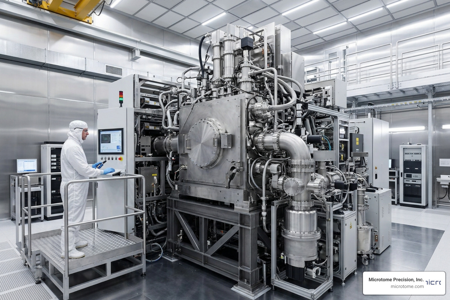 An ASML EUV lithography system inside a high-vacuum cleanroom
