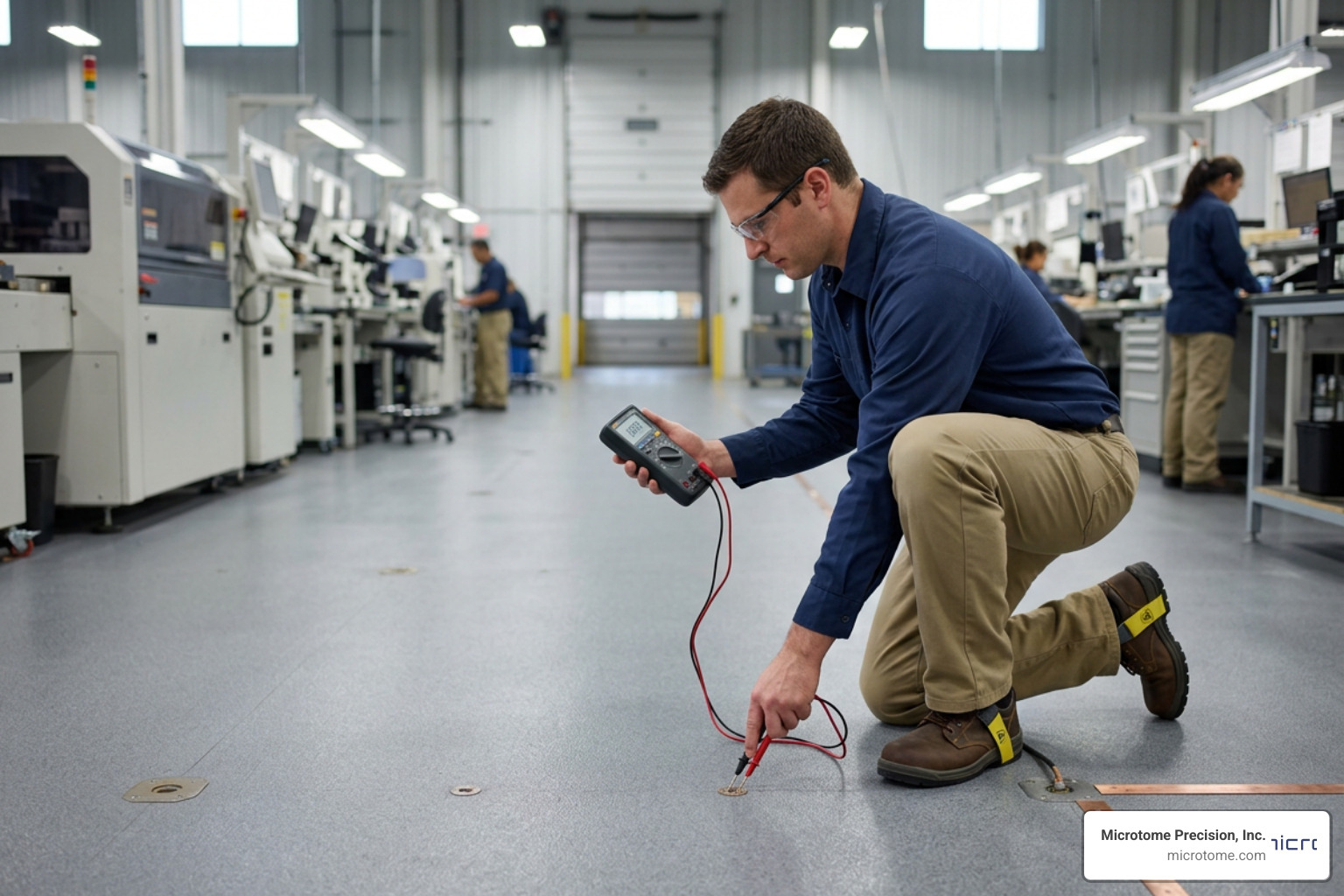 Electrical resistance testing on an ESD floor