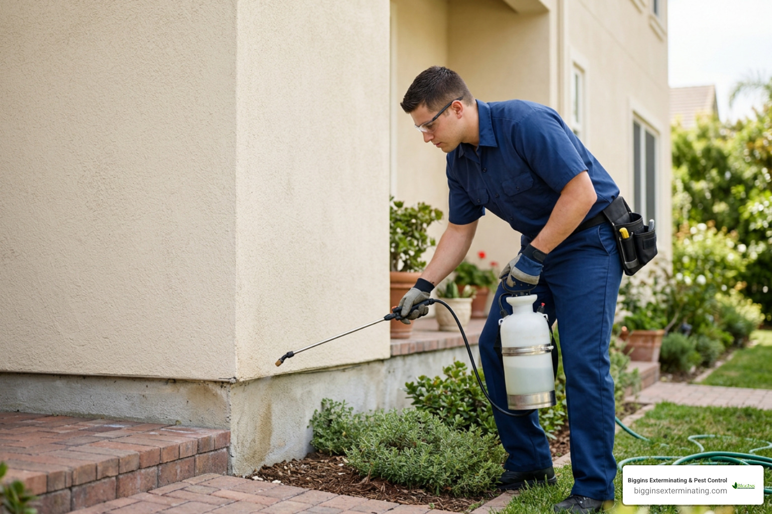 professional pest control technician applying treatment