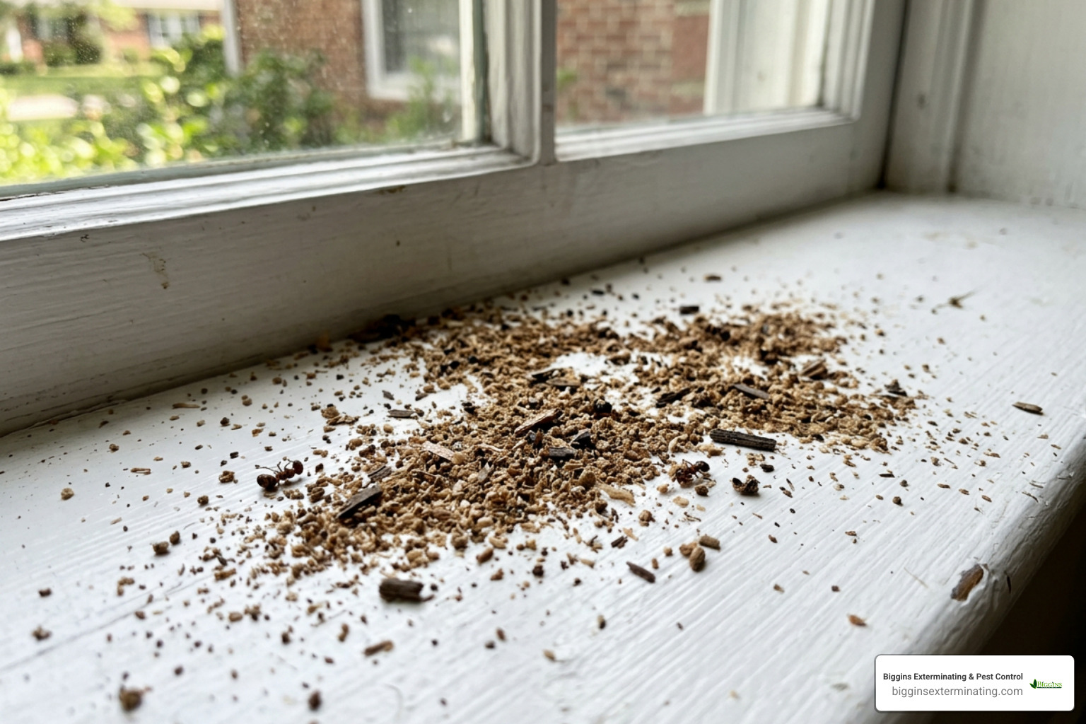 carpenter ant frass near a windowsill