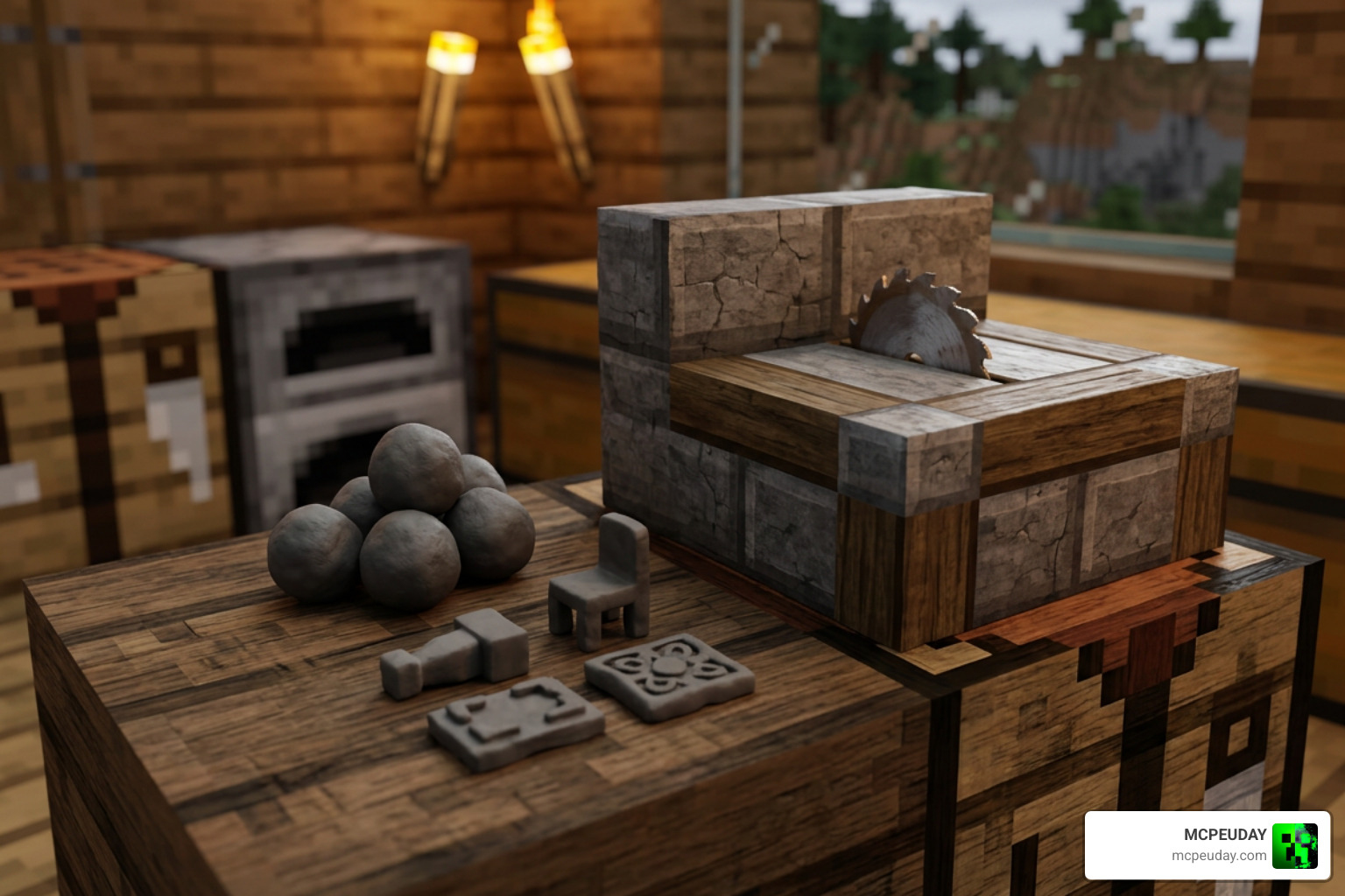 Crafting furniture items using clay and the stonecutter interface